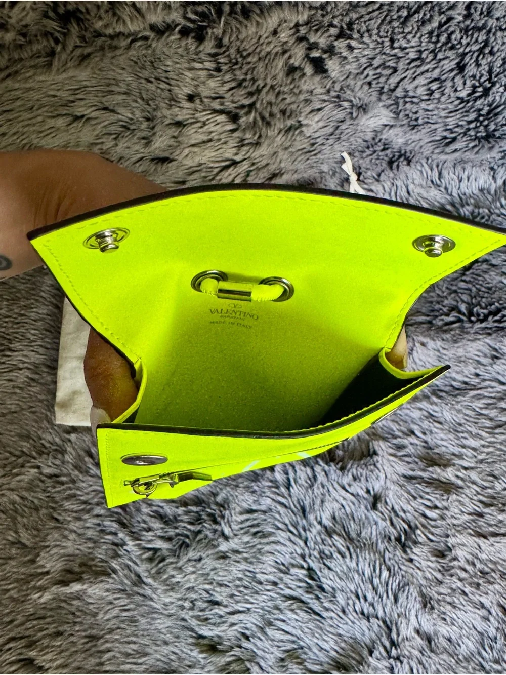 Valentino Garavani VLTN Neon Yellow Leather Phone Pouch Crossbody Bag